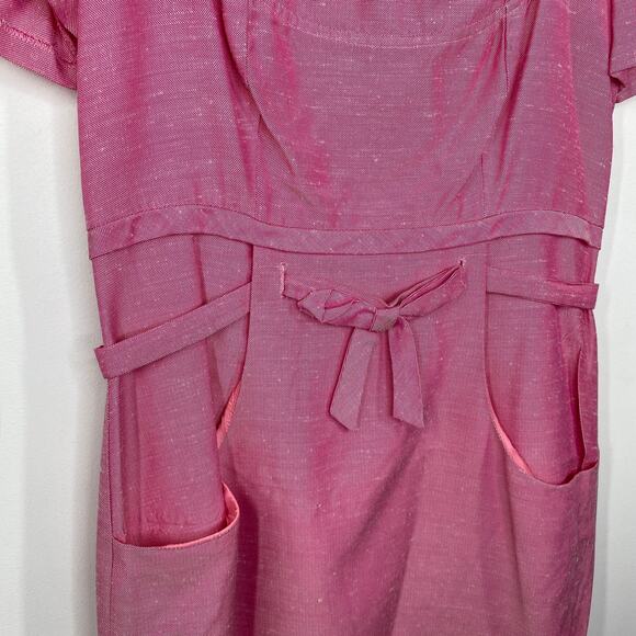 David Meister Pink Sheath Dress Women Sz 6  Short Sleeve Square Neck Feminine - Picture 5 of 11